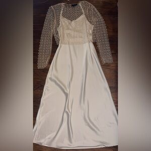 House of Harlow 1960 Cream Dress with Sheer Embellished Sleeves